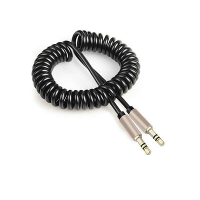 AUX CABLE Stereo Jack Coiled 3.5mm Lead Male Audio Gold Plated 1 Meter