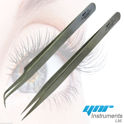 YNR® Individual Eyelash Extension Tweezers Swiss Quality Fanning Straight Curved
