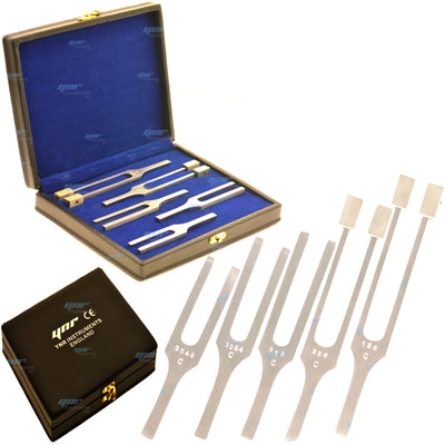 YNR England Pro Tuning Fork Chakra Set 5 Aluminium Stainless Steel Diagnostic CE