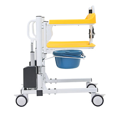 Electric Lift Multifunctional Transposition Chair Elderly Care Disability Bedpan Shower Wheelchair Transferring 120W Power /  4000mAh Battery (White Yellow)