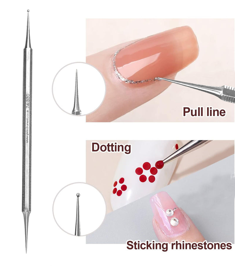 YNR German Made Thin Nail Art Liner Brushes French Tip Brush Manicure Drill Drawing Nails Brush Pen Double Ended Dotting Tools Set Nail Dotting Pull Line Painting Drawing Pens For DIY Nail Art Designs