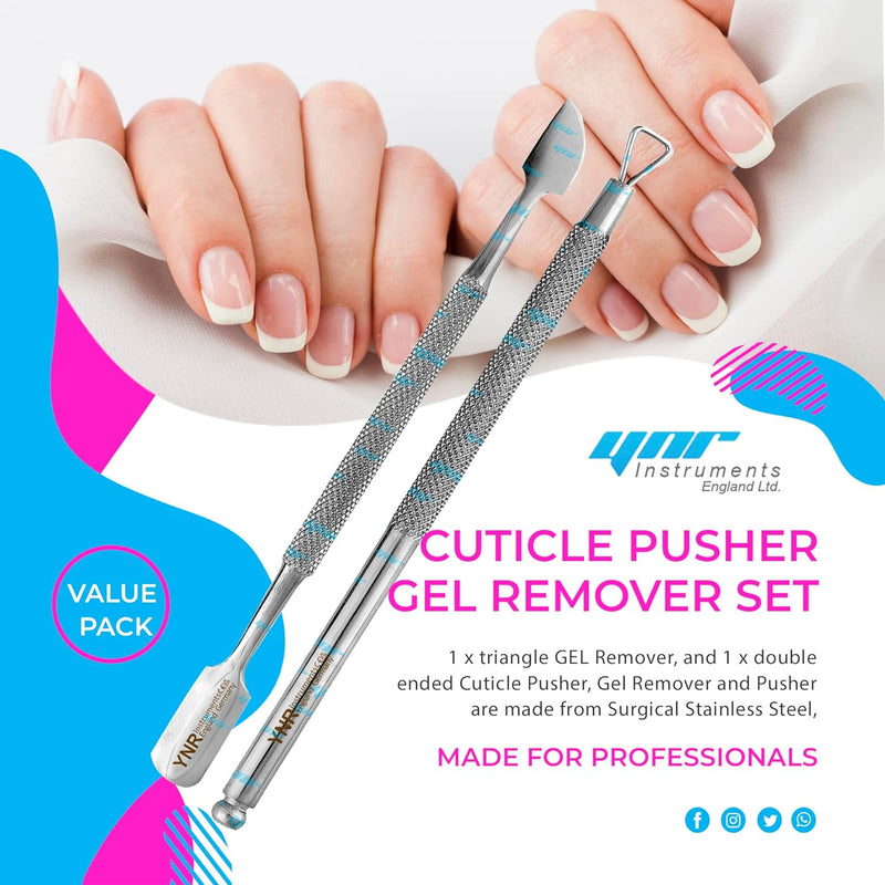 YNR Cuticle Pusher and UV Gel Nail Polish Remover [Pack of 2] Cuticle Remover & Trimmer | Nail Art Tools Scraper and Cleaner