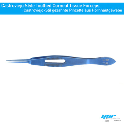 YNR T-108 Core Surgical Castroviejo Style Toothed Corneal Tissue Forceps, Titanium