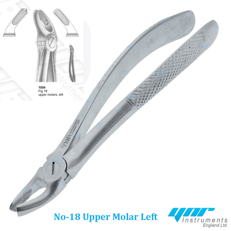 YNR® Dental Tooth Extraction Forceps Tools Upper Lower Molars Roots Dentist Surgery Tools CE Mark (NO-18 Upper Molars Left)