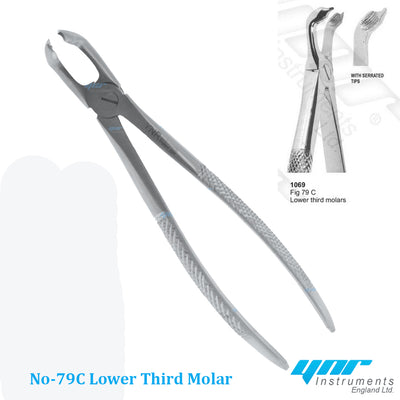 YNR® Dental Tooth Extraction Forceps Tools Upper Lower Molars Roots Dentist Surgery Tools CE Mark (NO-79C Lower Third Molars)