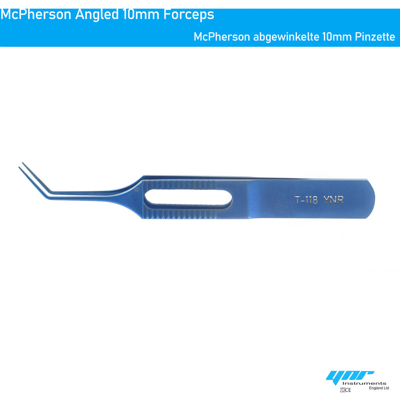 YNR T-118 McPherson Type Forceps Angled With 10 mm Shaft of Tying Platform, Titanium