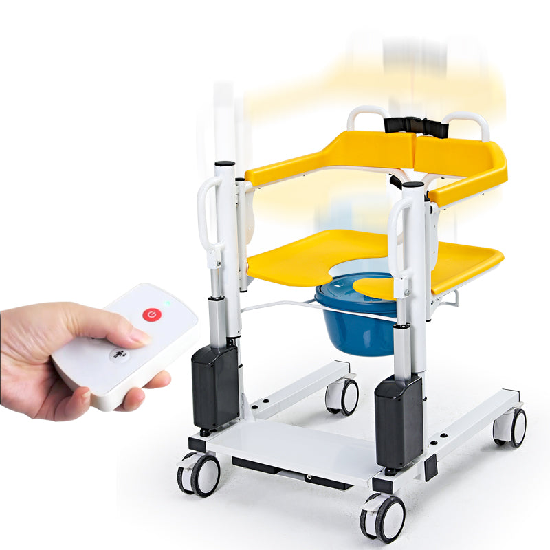 Electric Lift Multifunctional Transposition Chair Elderly Care Disability Bedpan Shower Wheelchair Transferring 120W Power /  4000mAh Battery (White Yellow)