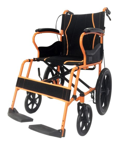 Black Orange Manual Foldable Wheelchair Elderly Disability Mobility