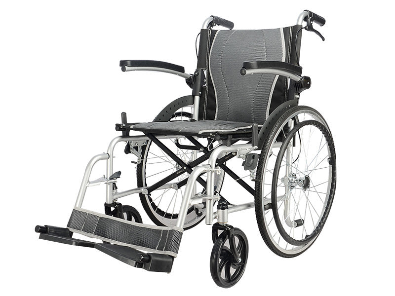 Black Grey Manual Foldable Wheelchair Elderly Disability Mobility