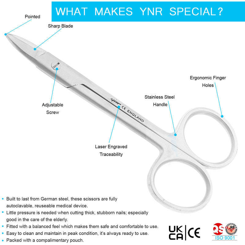 YNR England Premier Toe Nail Scissors Clippers Podiatry Chiropody Stainless Steel
