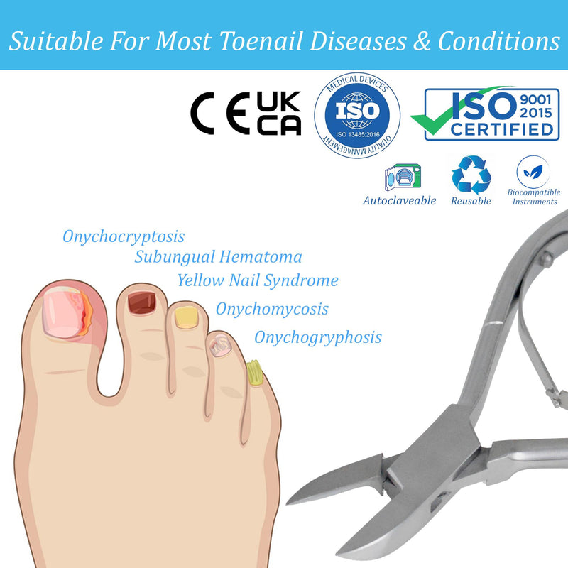 YNR Toenail Clippers Podiatry Tool German Forged 5.5 inch Cantilever Nail Nippers to Cut Thick Toe Nails - Hospital Grade - 14cm
