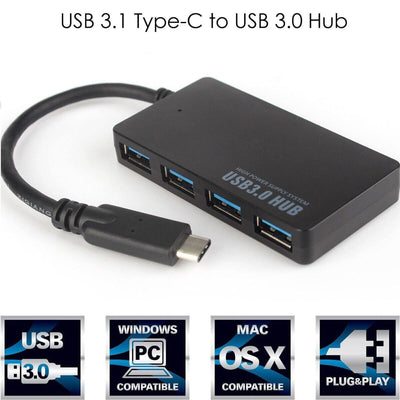 4 Ports Type C Hub Splitter USB 3.0 High Speed Adapter Multi Desktop PC Laptop