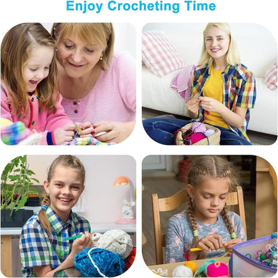 Crochet Hooks Set Soft Grip Handles Knitting Needles Multi Colour Aluminium 9Pcs