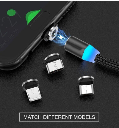 3 in 1 Magnetic USB Cable 3A FAST Charging Charger Sync Phone Type-C Micro & iOS