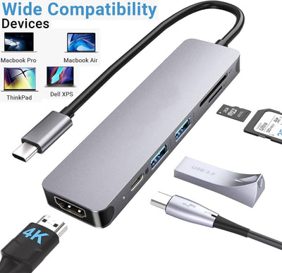 6 in 1 Type C to HDTV Adapter Hub 4K for MacBook Pro Air iMac iPad Pro USB 3.0