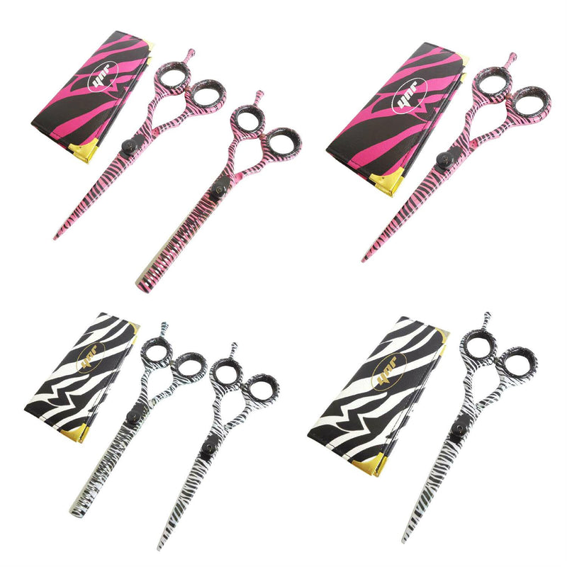 YNR Hairdressing Hair Thinning Scissors 5.5" White Pink Zebra Barber Shears Gift