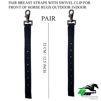 Horse Rug Breast Straps with Swivel Clips, Pair, Black, Adjustable Chest and Leg Straps