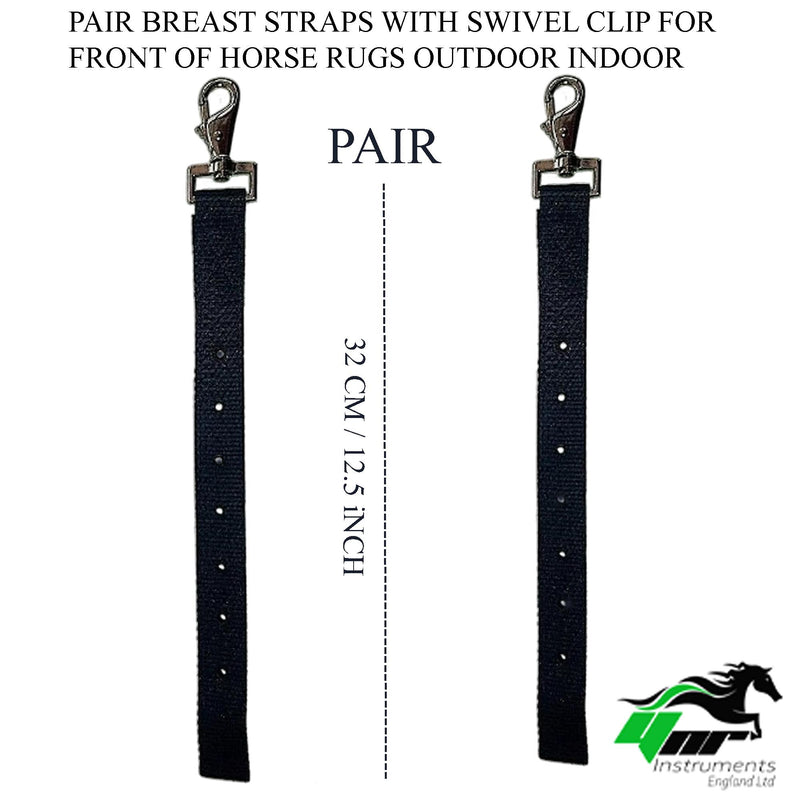 Horse Rug Breast Straps with Swivel Clips, Pair, Black, Adjustable Chest and Leg Straps