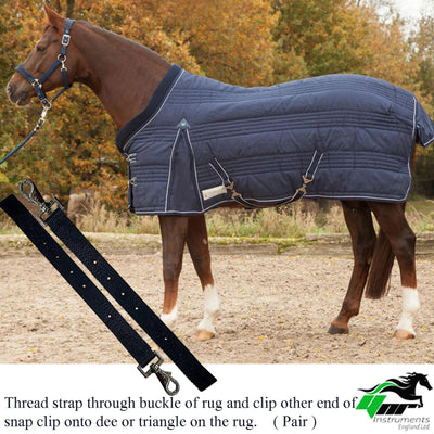 Horse Rug Breast Straps with Swivel Clips, Pair, Black, Adjustable Chest and Leg Straps