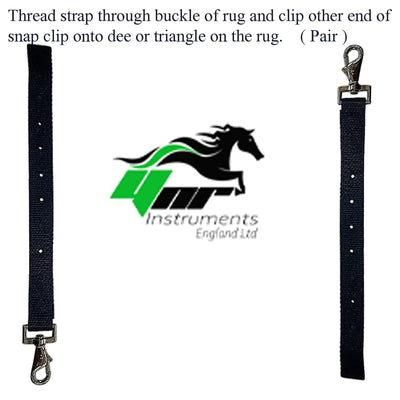 Horse Rug Breast Straps with Swivel Clips, Pair, Black, Adjustable Chest and Leg Straps