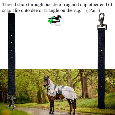 Horse Rug Breast Straps with Swivel Clips, Pair, Black, Adjustable Chest and Leg Straps