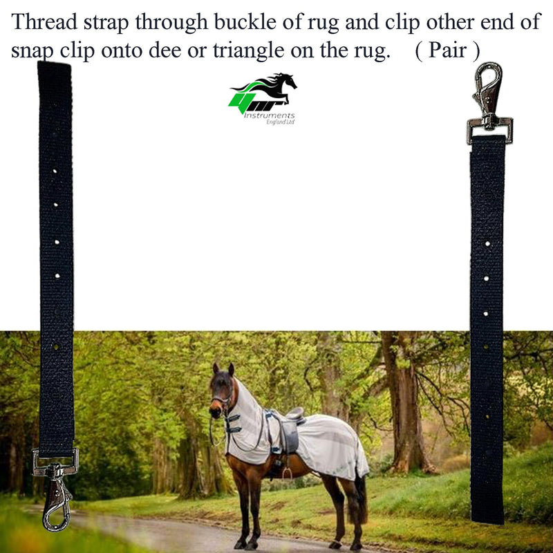 Horse Rug Breast Straps with Swivel Clips, Pair, Black, Adjustable Chest and Leg Straps