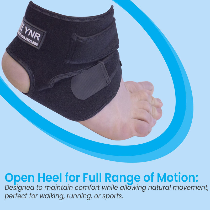 YNR Young & Relentless Ankle Support Brace | Adjustable Neoprene Sleeve, Open Heel Design | Breathable Compression Wrap for Sports, Injury Recovery & Stability | One Size Fits Most (Up to 11")