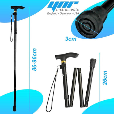 YNR Adjustable Folding Walking Stick – Lightweight Shock-Absorbing Foldable Cane for Men & Women (Black)
