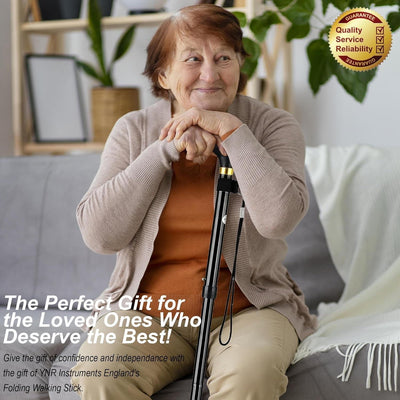 YNR Adjustable Folding Walking Stick – Lightweight Shock-Absorbing Foldable Cane for Men & Women (Black)