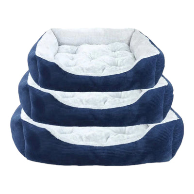 Blue Corduroy Square Soft Dog Puppy Pads Bed with Fleece Cushion