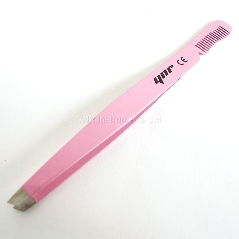 YNR® EYEBROW TWEEZERS SLANTED TIP COMB PROFESSIONAL QUALITY STAINLESS STEEL