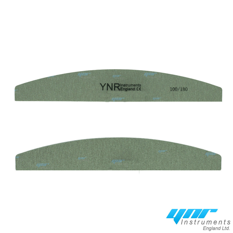 YNR® 100/180 Grit Nail Files Acrylics UV Gel Half Moon Curved shapes Pro Quality