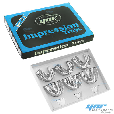 YNR Dental Impression Trays Full Denture Perforated Set of 6 SML Upper Lower CE