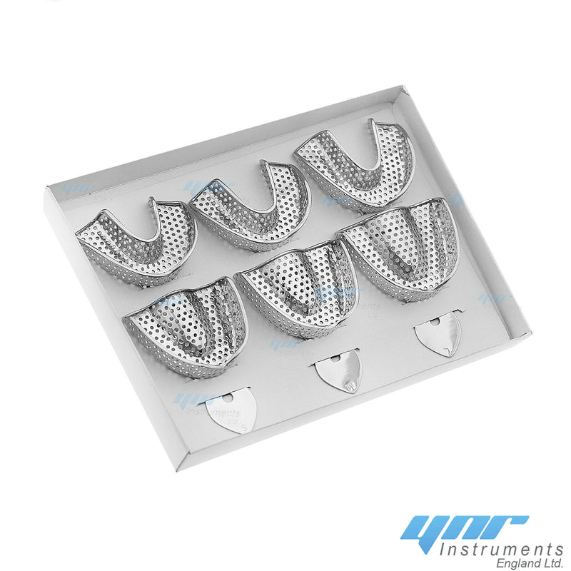 YNR Dental Impression Trays Full Denture Perforated Set of 6 SML Upper Lower CE