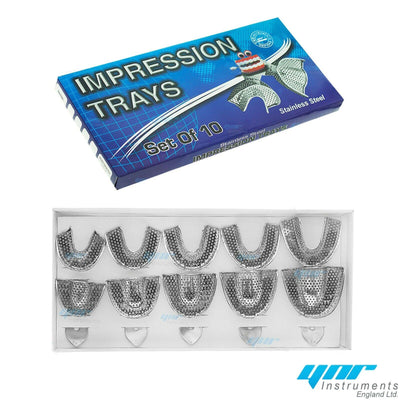 YNR Dental Impression Trays Full Denture Perforated Set of 10 SML Upper Lower CE