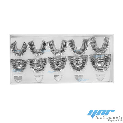 YNR Dental Impression Trays Full Denture Perforated Set of 10 SML Upper Lower CE
