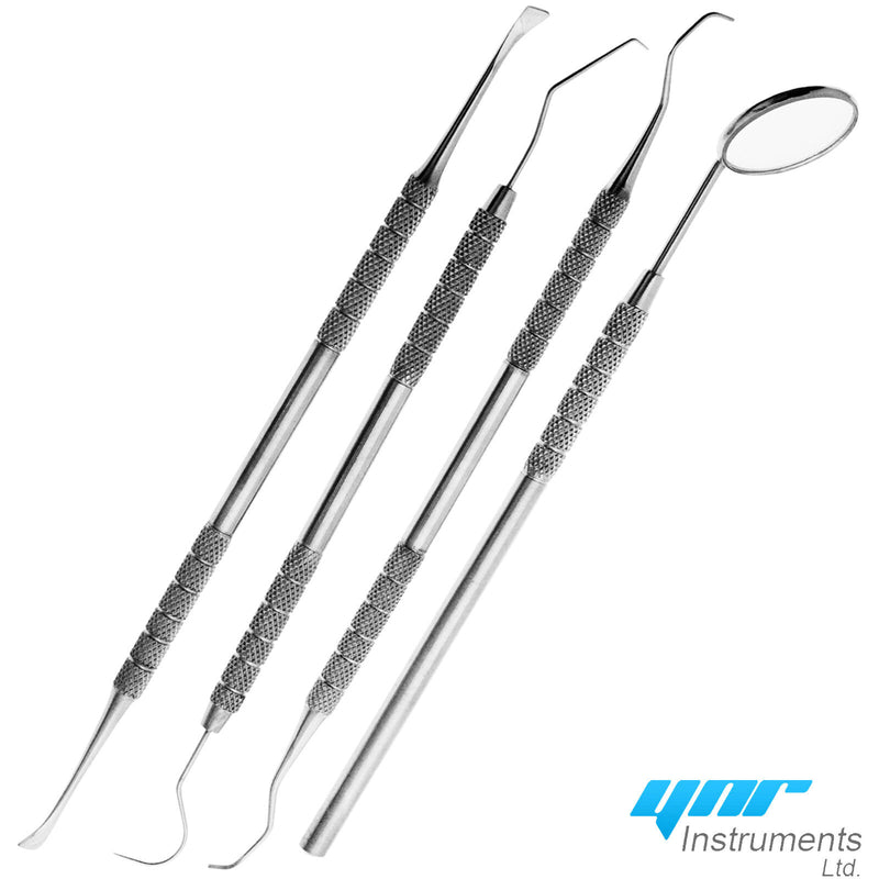Professional DENTAL 4 PIECE SCALERS Probe Pick SET + Mouth Mirror STEEL Tool KIT