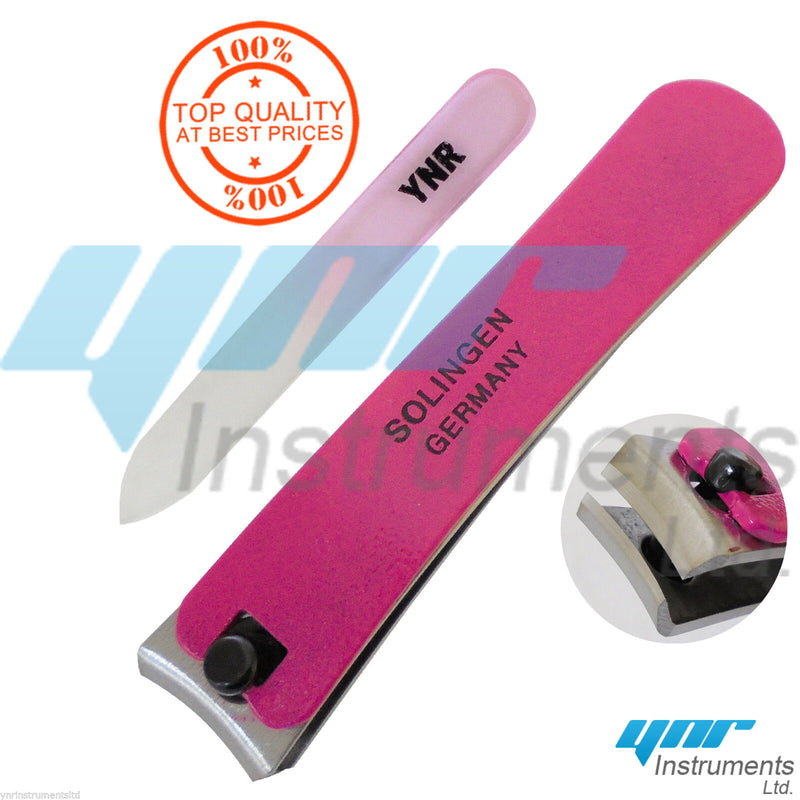 YNR Pro Thick Toe Nail Clippers Cutter Nippers Glass Nail File Manicure Set Pink