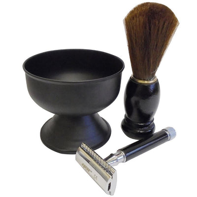 YNR Engalnd Men's Manual Shaving Set Wet Shaving Beard Shaving Razor Shaving Brush Bowl in Black