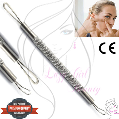 YNR® Professional Blackheads Whiteheads Comedone Remover Extractor Facial Tool Flat and Round Wired Ends Surgical Stainless Steel