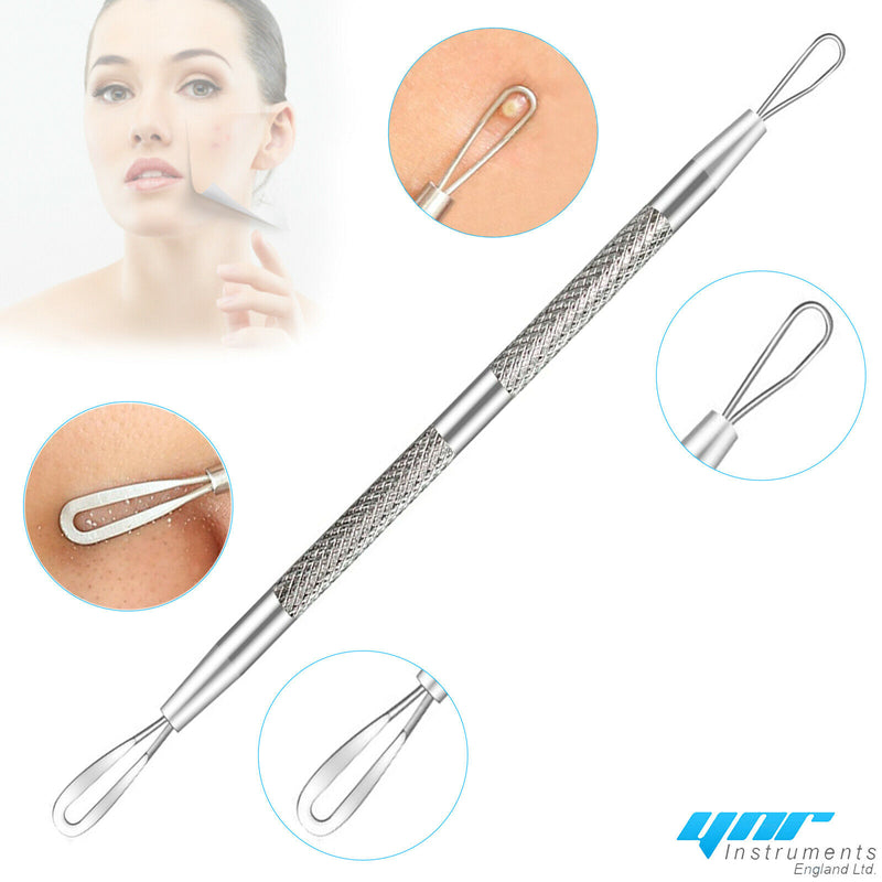 YNR® Professional Blackheads Whiteheads Comedone Remover Extractor Facial Tool Flat and Round Wired Ends Surgical Stainless Steel