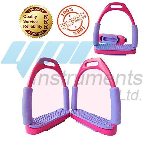 NEW Pink & Purple FLEXI SAFETY BENDY STIRRUPS IRONS STAINLESS STEEL HORSE RIDING
