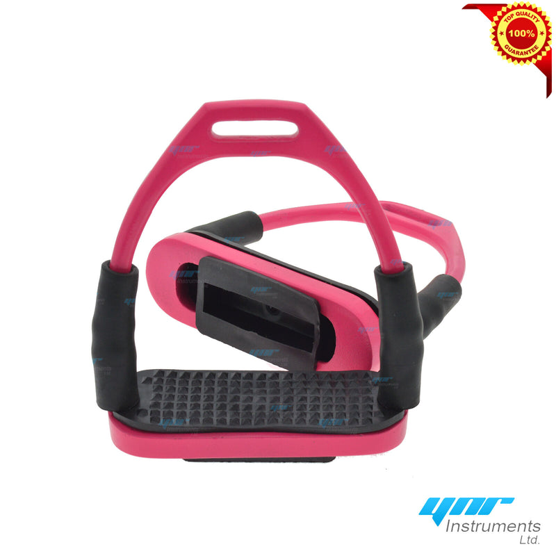 YNR FLEXI SAFETY STIRRUPS HORSE RIDING BENDY IRONS S/STEEL PINK COLOR