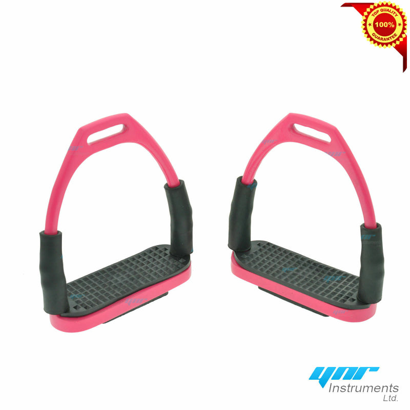 YNR FLEXI SAFETY STIRRUPS HORSE RIDING BENDY IRONS S/STEEL PINK COLOR