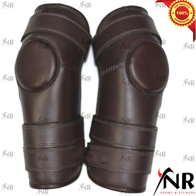 3 STRAP POLO & RIDING KNEE GUARDS REAL LEATHER PADDED-SUPREME QUALITY,