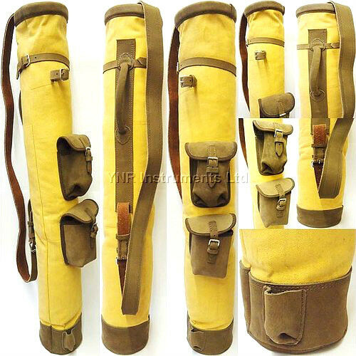Tan Cowhide Leather Canvas Golf Club Ball Bag Two Pockets H-34inch D-5.5inch Yel
