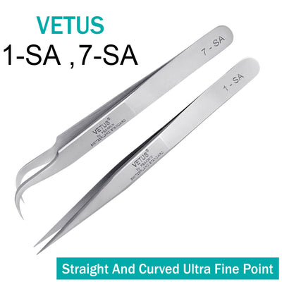 Vetus Straight Pointed Curve Tweezers Mirror Eyelash Extensions Stainless Steel