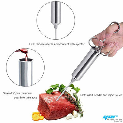 304 Stainless Steel Seasoning Meat Injector Kit 2-oz Large Barrel 3 Needle Cook
