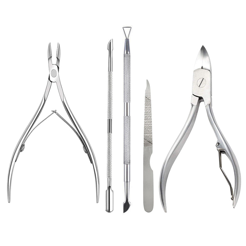 Manicure Pedicure Set Nail Clipper, 5 Piece Stainless Steel Tools for Nail Grooming Cutter Kit Gift for Men/Women Includes Cuticle Remover