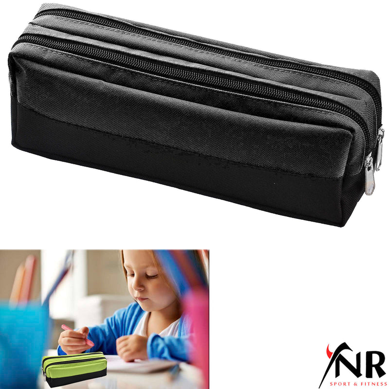 Large Double Zip Fabric Pencil Case - Ideal For School/College/Uni.- Make up Bag